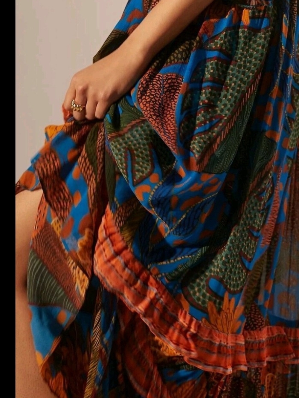 FARM Rio Puff Sleeve Anthropologie Blue Rust Floral Maxi Dress Tropical Medium - Picture 4 of 9